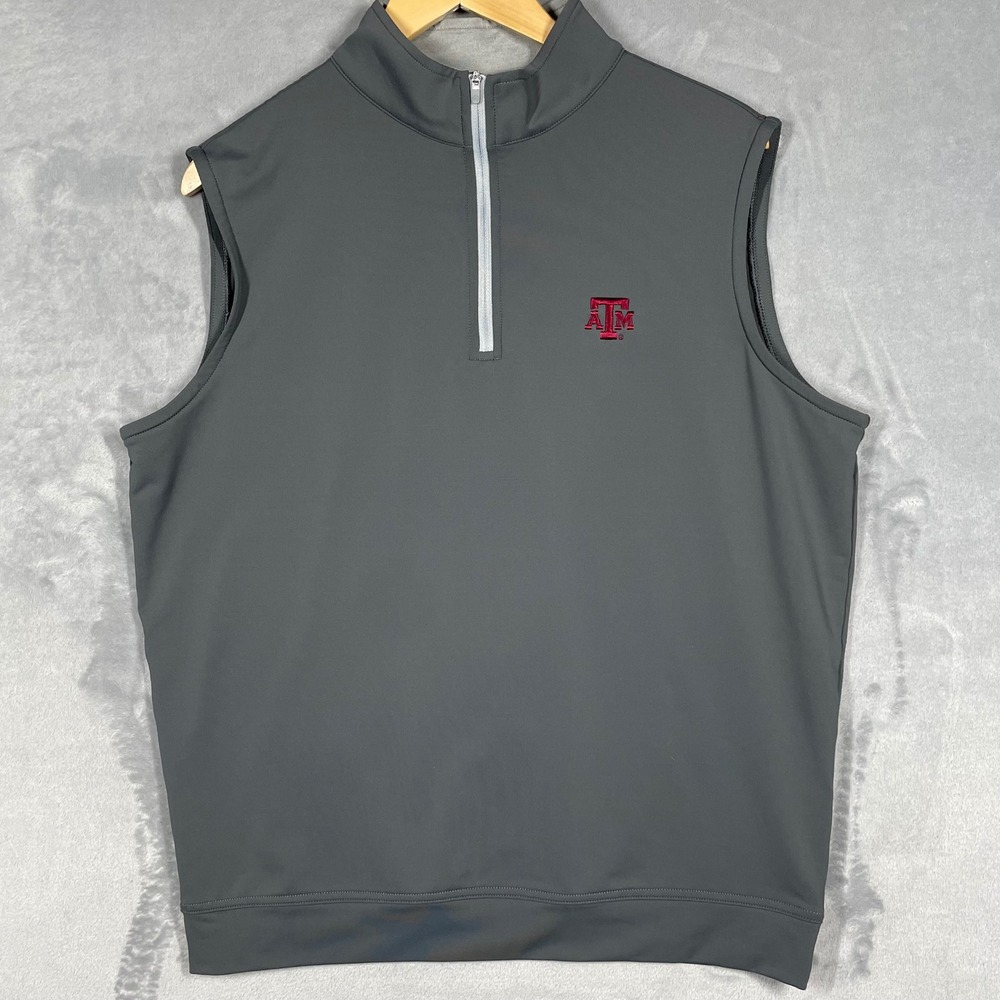 Peter Millar Texas A&M Aggies Mens Medium Gray Quarter Zip Golf Vest Stretch